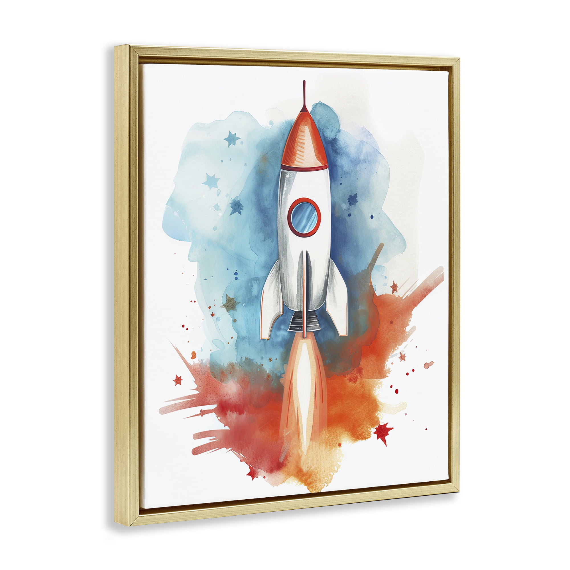 Stupell Industries Rocket Launch Adventure Gold Framed Floater Canvas Wall Art, design by Ray Powers