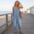 thumbnail image 6 of Dwralegc Loose Denim Jumpsuit for Women Casual Jean Overalls Baggy Cargo Jumpsuit Sleeveless Bib Overalls Pockets Blue 2XL, 6 of 7