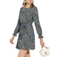 thumbnail image 4 of INSPIRE CHIC Women's Floral Ruffle Long Sleeves Round Neck Belt Autumn Dresses L Blue, 4 of 8