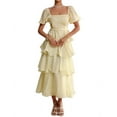 thumbnail image 2 of Women'S Summer Boho Maxi Dress Short Puff Sleeve Flowy A Line Tiered Beach Vacation Long Dresses Light Yellow S, 2 of 7
