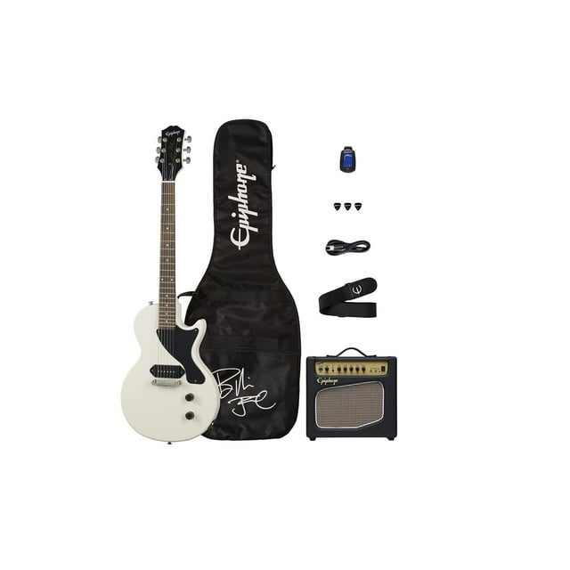 Epiphone Paquete de Guitarra Eléctrica Les Paul Junior Billie Joe Armstrong Blanco Clásico