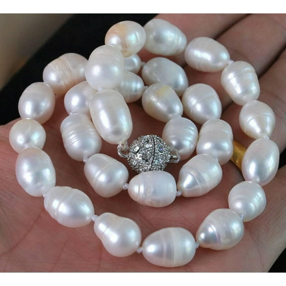 K-KED Natural 10-11MM Genuine white Freshwater cultured Baroque pearl necklace 18"