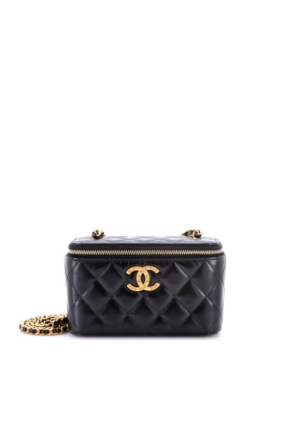 Pre-Owned Classic Vanity Case with Chain Quilted Shiny Calfskin Small By Rebag