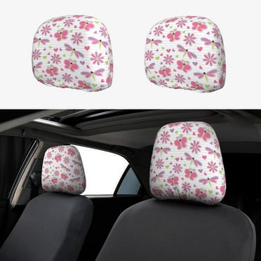 Headrest Covers for Cars 2 Pack, Pink Dragonfly Butterfly Flower Car Headrest Cover Car Decor, Car Accessories Interior Aesthetic for Women and Men