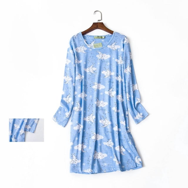 TINZ Chemise de Nuit pour Femme Pyjama Manches Longues Chemise Décontractée Imprimée Robe de Nuit Femme Chemise de Nuit Femme Grande Taille Chemises Surdimensionnées
