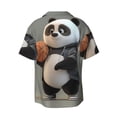 thumbnail image 6 of Lsque Cartoon Pandas Basketball print Men's Cuban Collar Short Sleeve Shirt Summer Beachwear Casual Button Down Fashionable Vacation Leisure Shirt-Medium, 6 of 7