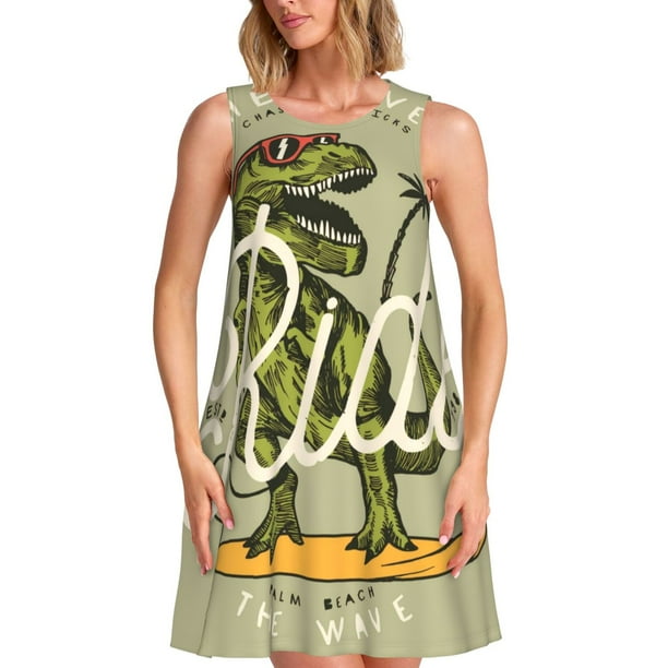Balery Dinosaur Vestidos de verano para mujer con estampado: vestido holgado sin mangas, vestido playero informal y cómodo para días calurosos.