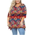 thumbnail image 2 of SYVGVA Womens Blouse Solid Color Quarter Sleeve Round Neck Irregular Hem Plus Size Top for Women,Multicolor,XXXXL, 2 of 4