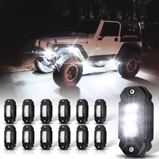 HAHDAXIA R2 LED White Rock Lights 12PCS for Trucks Je-ep Off Road RZR Boat Car SUV ATV UTV Super Bright Pure White Under glow Neon Lights Trail Trai Rig Lights High Power Waterproof Shockproo