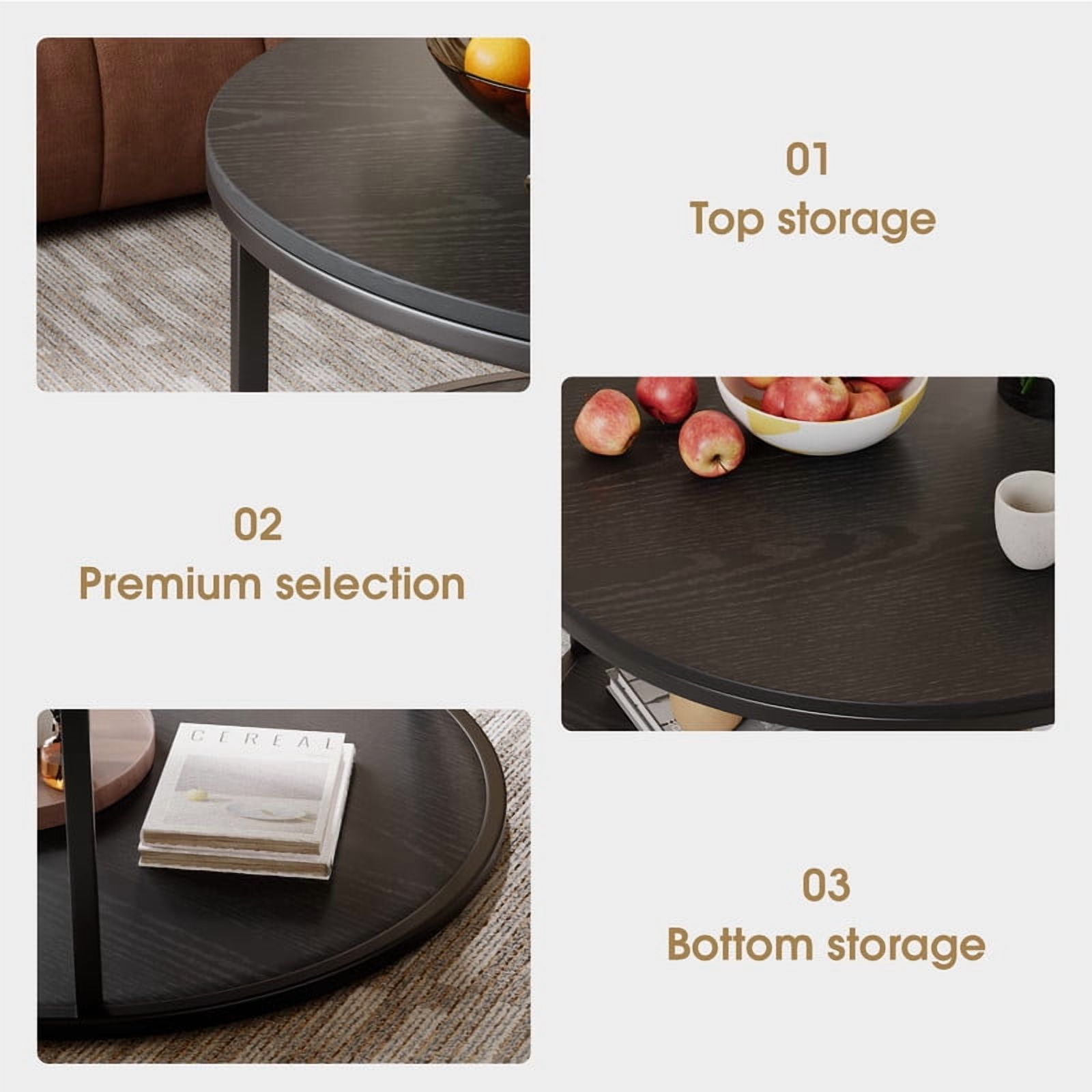 Homall Round Farmhouse Coffee Table with Storage 2 Level Wooden Center Table For Living Room,Black