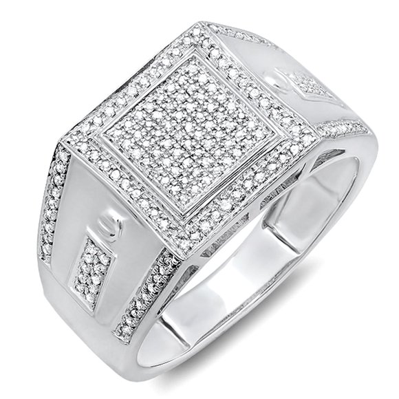 0.40 Carat (ctw) Sterling Silver Round Cut Diamond Men's Flashy Hip Hop Pinky Ring