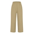 thumbnail image 4 of ibuvkizy Wide Leg Linen Pants for Women Spring and Fall Solid Color Elastic Waist Versatile Straight Tube Casual Wide Leg Pants Khaki,M, 4 of 6