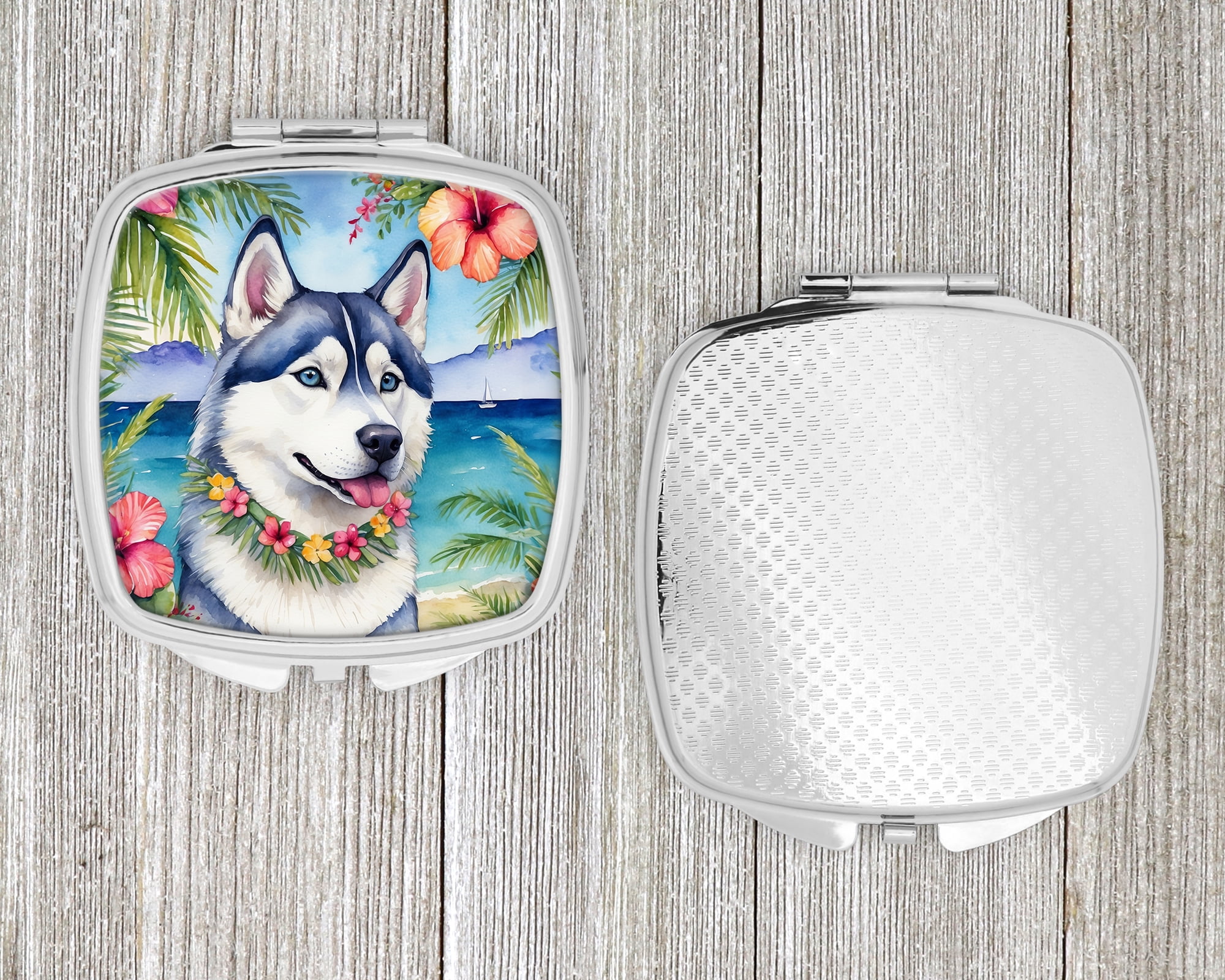 Siberian Husky Luau Compact Mirror 2.75 in x 3 in