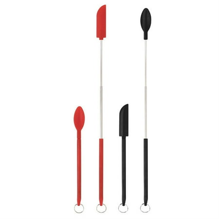 

4-Pack Mini Silicone Telescoping Spatula Jar Spatula Small Silicone Spatula for Kitchen Jars Butter Cream (Black+Red)
