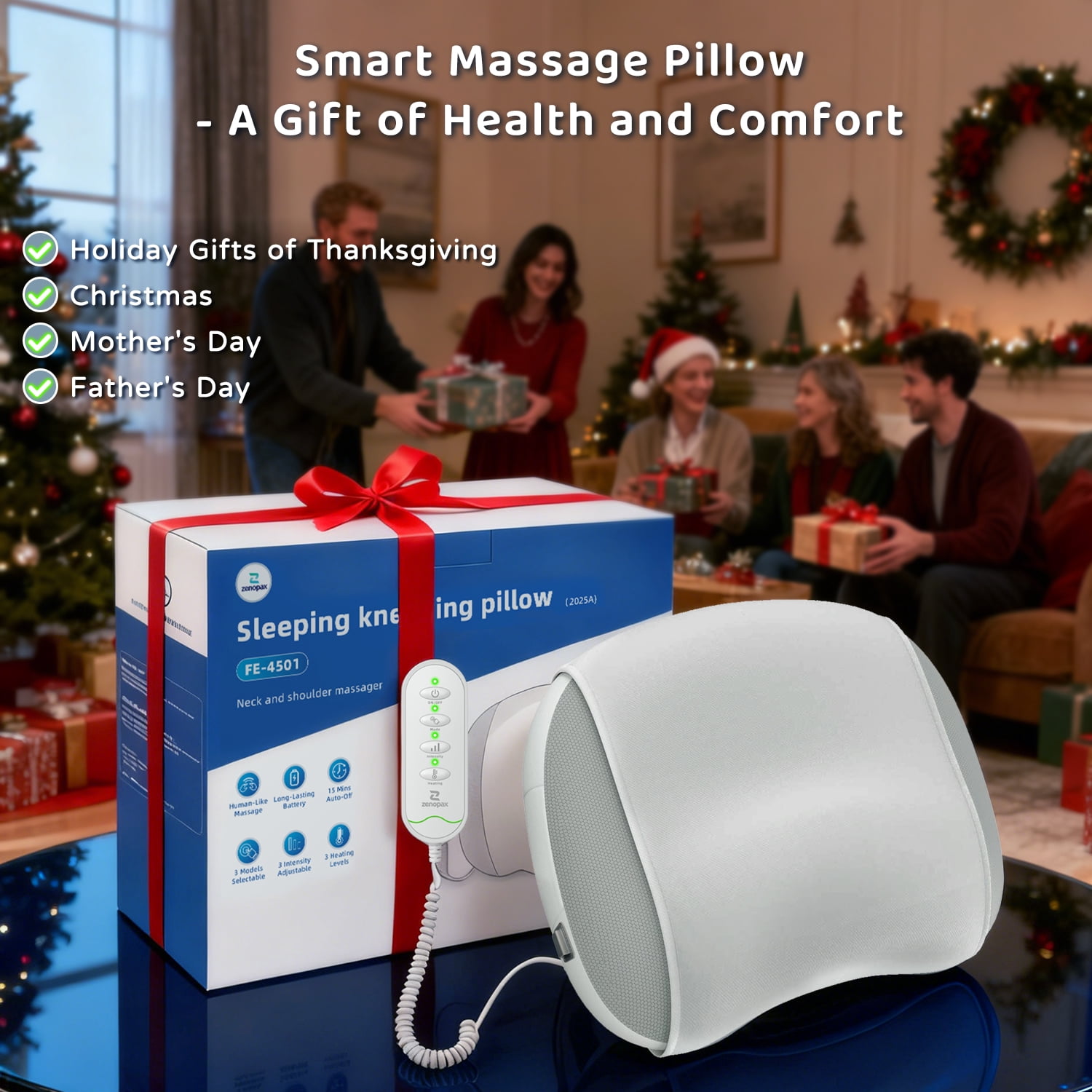 Zenopax Neck Massager for Pain Relief Deep Tissue , Cordless & Rechargeable Neck and Shoulder Massager with Heat ,3 Modes & Intensities & Heatings 4D Sleeping Kneading Pillow