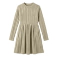 thumbnail image 4 of IROINNID Girls Ribbed Knit Dress Round Neck Long Sleeve A Line Pleated with Pockets Solid Color Casual for Fall Winter Daily Wear Cozy Soft Comfy, 4 of 9