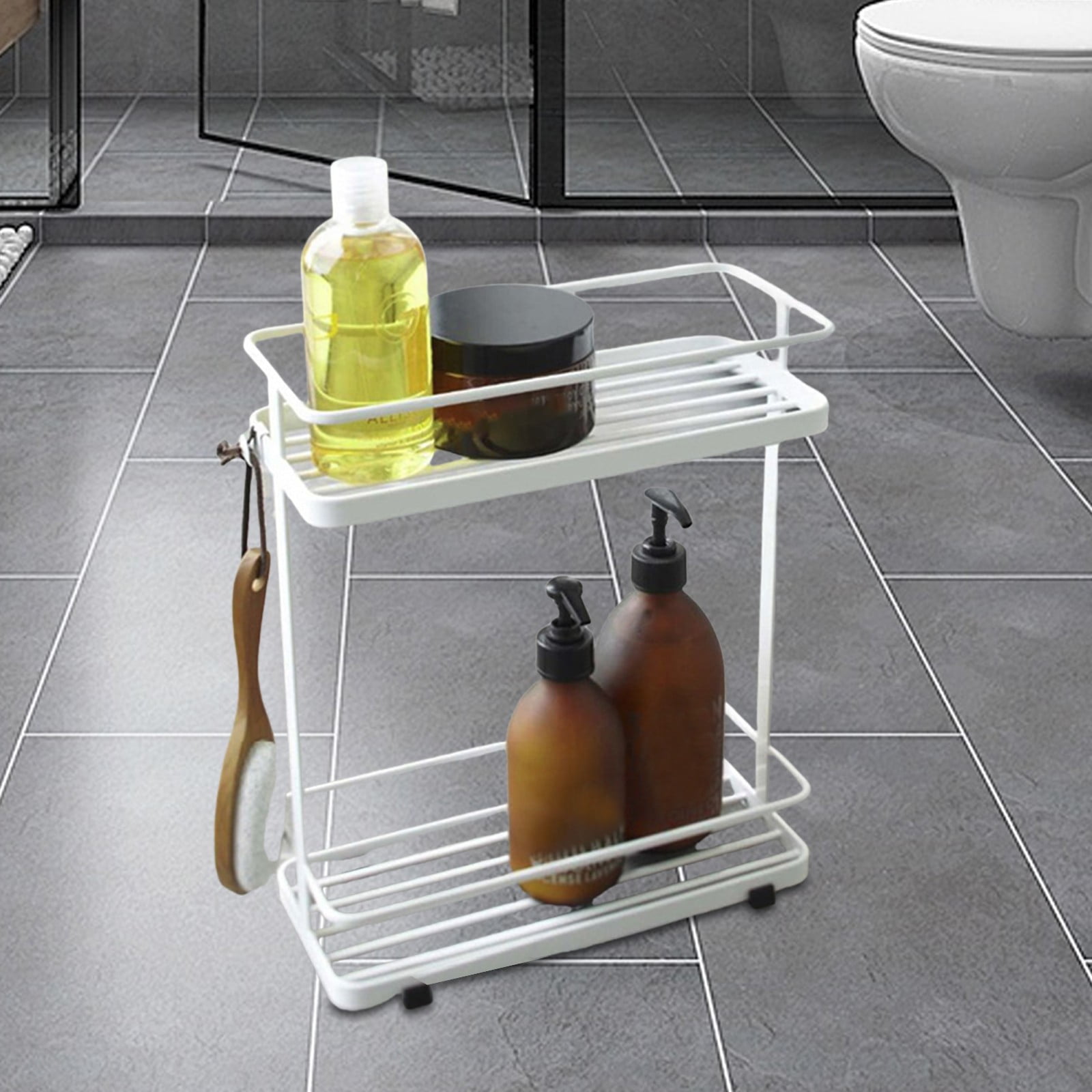 Bathroom Storage Rack Mobile Floor Standing Shelving UnitTier, Rust-Resistant Metal Frame for Extra Towel & Toilet Paper Storage, Space-Saving Organizer for Small Bathrooms & Apartments