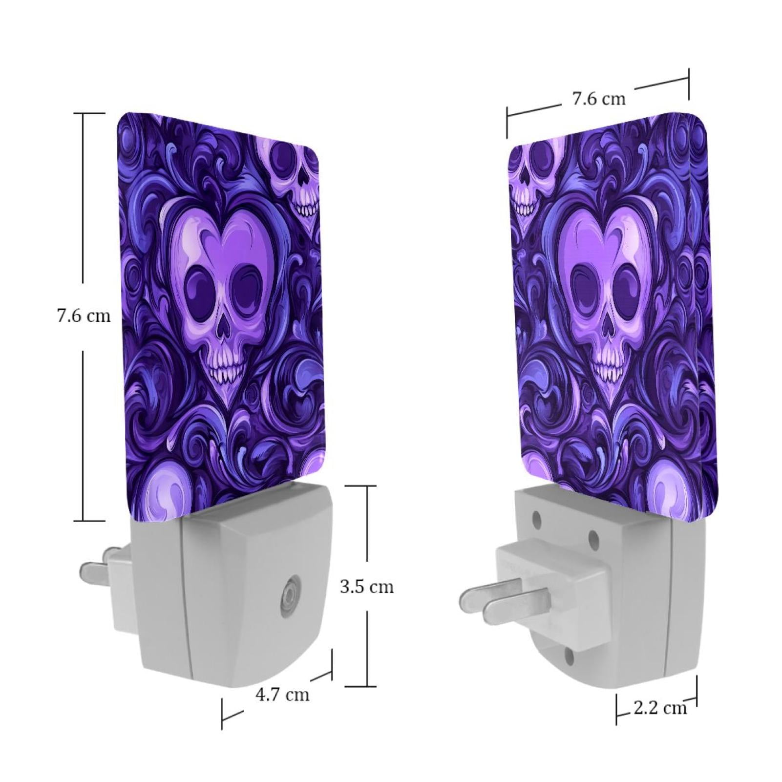 PhooArto Purple Love Heart and Skull Patterns Plug in LED Night Light Auto Sensor Dusk to Dawn Decorative Night for Bedroom, Bathroom, Kitchen, Hallway, Stairs, Baby's Room, Energy Saving