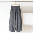 thumbnail image 4 of Afuyipoi Women's Capris Pants Cotton-Linen Elastic Waist Loose Fit Casual Pants For Summer Gray Size XL, 4 of 5