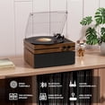 thumbnail image 3 of Reproductor de discos de vinilo con parlantes estéreo duales para estantería Tocadiscos Bluetooth con transmisión por correa vintage con parlantes externos, convertir vinilo a MP3, reproductores LP En, 3 of 5