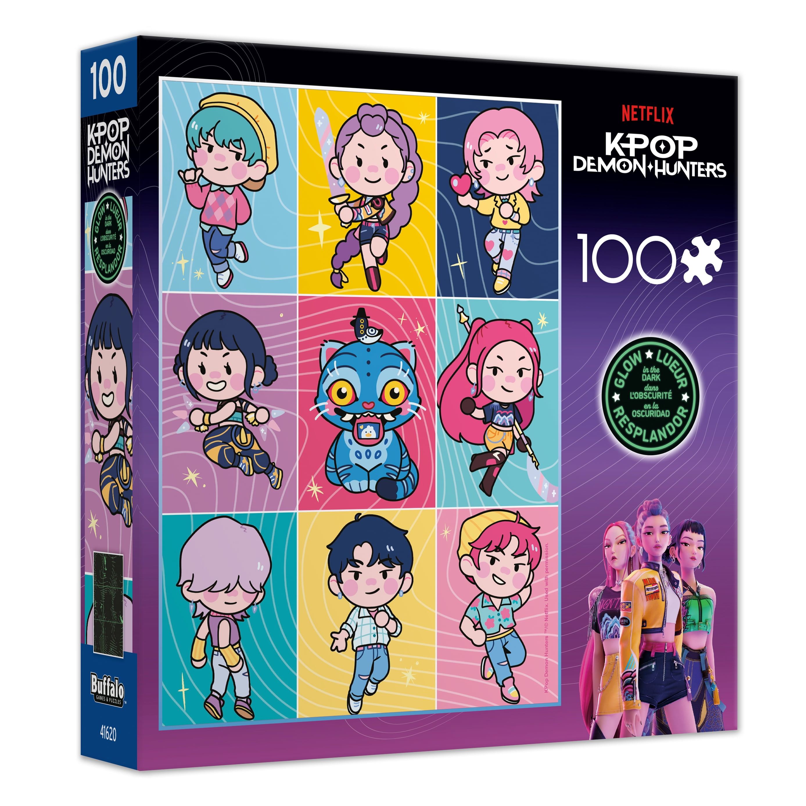 Ceaco KPop Demon Hunters Chibi Collage Glow 100-Piece Interlocking Jigsaw Puzzle for Children Ages 6+