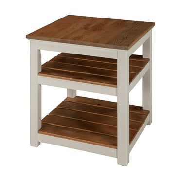 Alaterre Furniture Savannah 2 Shelf End Table, Ivory with Natural Wood Top