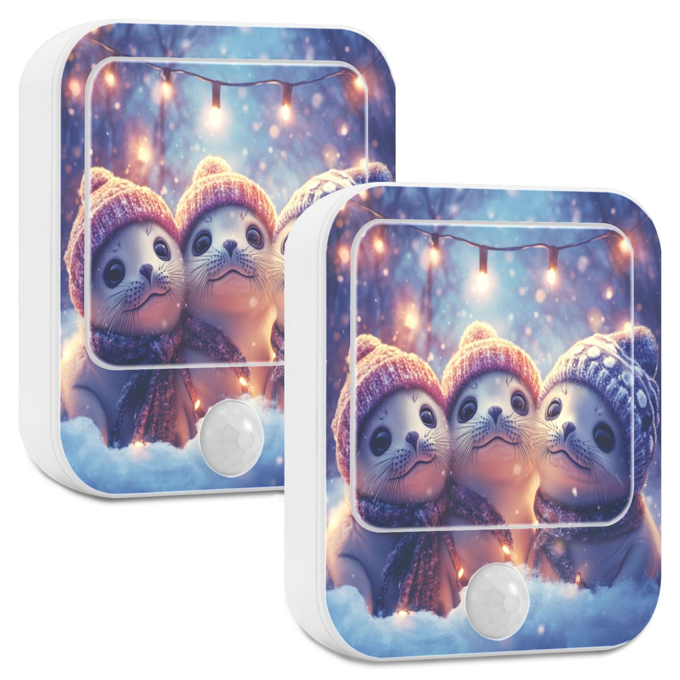 WOBOGO Winter Baby Seal Night Light Lamp with Smart Sensor Dusk to Dawn Sensor 0.6W Plug-in 2-Pack