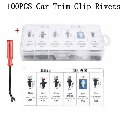 

100 Pack Auto Trim Clip Bumper Clip Auto Auto Rivet Fastener Panel + 5 Tools