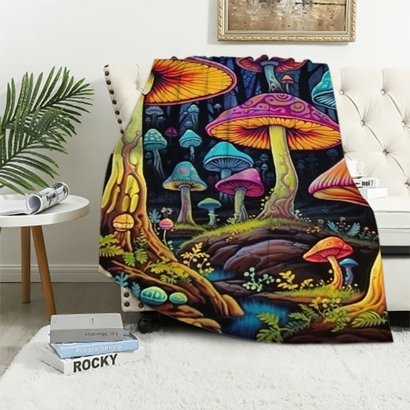 BCIIG Mushrooms Forest Psychedelic Warm Lightweight Blanket Soft Fleece Blankets All Seasons Sofa Decor Gifts 40x50in