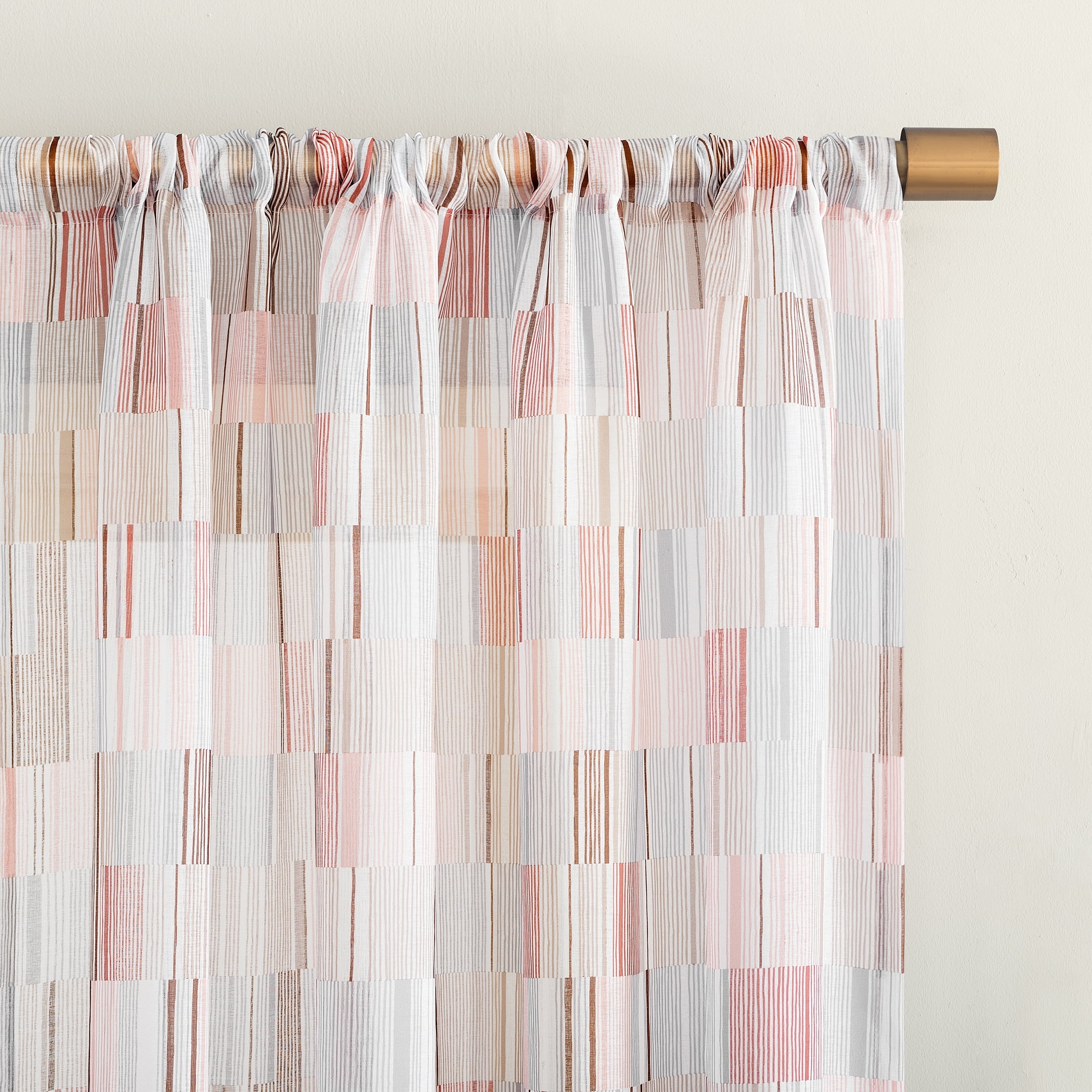 No. 918 Colby Offset Stripes Sheer Rod Pocket Curtain Panel, 56"x84", Multicolored
