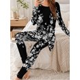 thumbnail image 3 of Women's Milk Silk Sleepwear Long Sleeve Pajama Set Black and White Wild 2 Piece Loungewear, 3 of 7