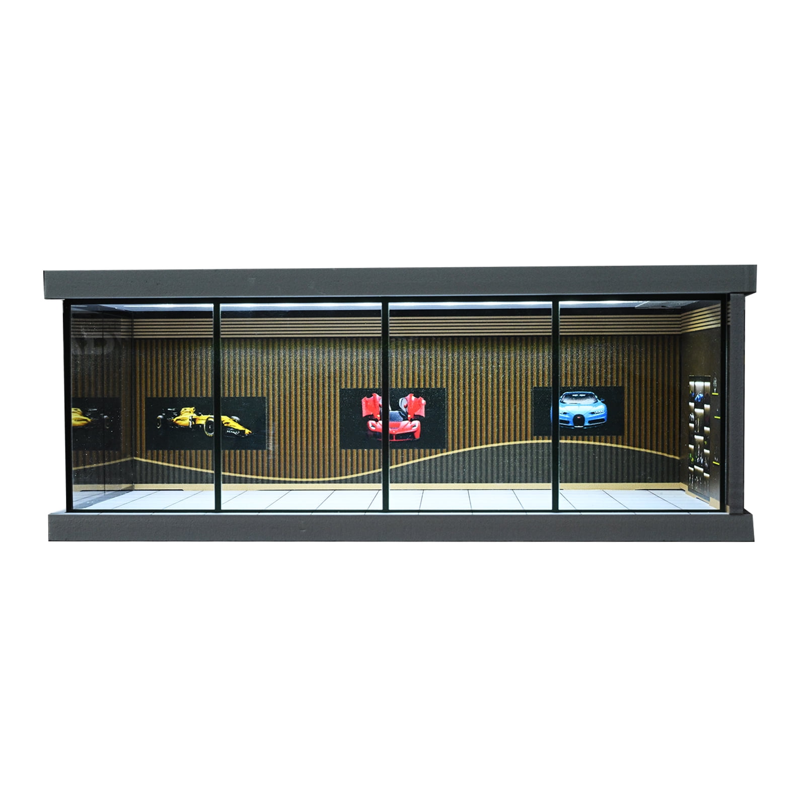 1/64 Scale Diorama Car Garage Display Case, Parking Lot Scene Model With LED Lighting, Adults, Men, Boys, Teens, Model Car Enthusiasts