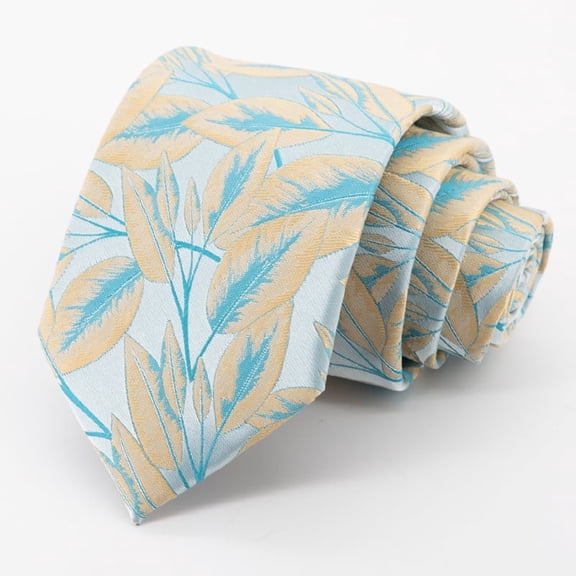 Yongchuantie Fashion Light Blue Leaf Pattern Men's Tie Formal Business 8CM Wide Tie Gift Box