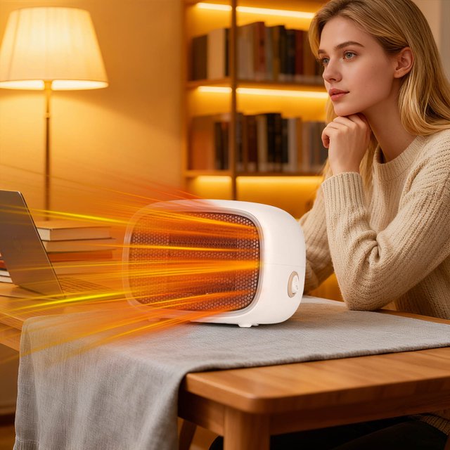 Mini Ceramic Space Heater with 3-Second Fast Heating, Overheat and Tip-Over Auto Shut-Off Protection, Compact Quiet Personal Heater for Desktop, Home, Dorm Energy Efficient Small Room Warmer