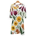 thumbnail image 6 of Painted Autumn Floral Bouquet Design Women's 3/4 Sleeve Dresses Elegant A-Line Midi Dress Flare Summer Casual Sundress, 6 of 9