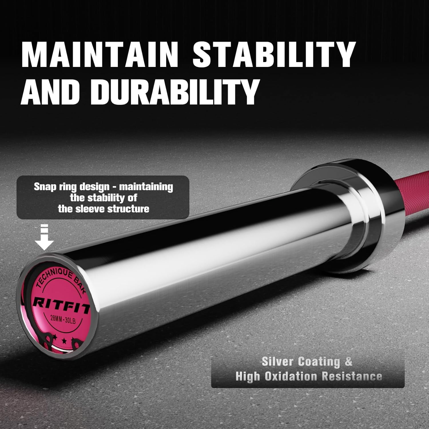 RitFit Olympic Barbell 6ft - 2 Inch Weight Bar for Strength Training, Weightlifting, Squat, Deadlift, Bench Press, Curl, Overhead Press - 500lbs Capacity