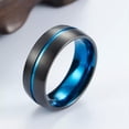 thumbnail image 4 of Blue Plating High Polished Band Mens 8mm Titanium Steel Black Brushed Ring 7-12#, 4 of 5