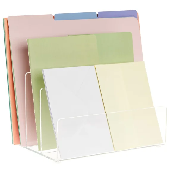 Clear Acrylic Folder Holder For Files, Letters, Organizer For Documents 9X6.8 In