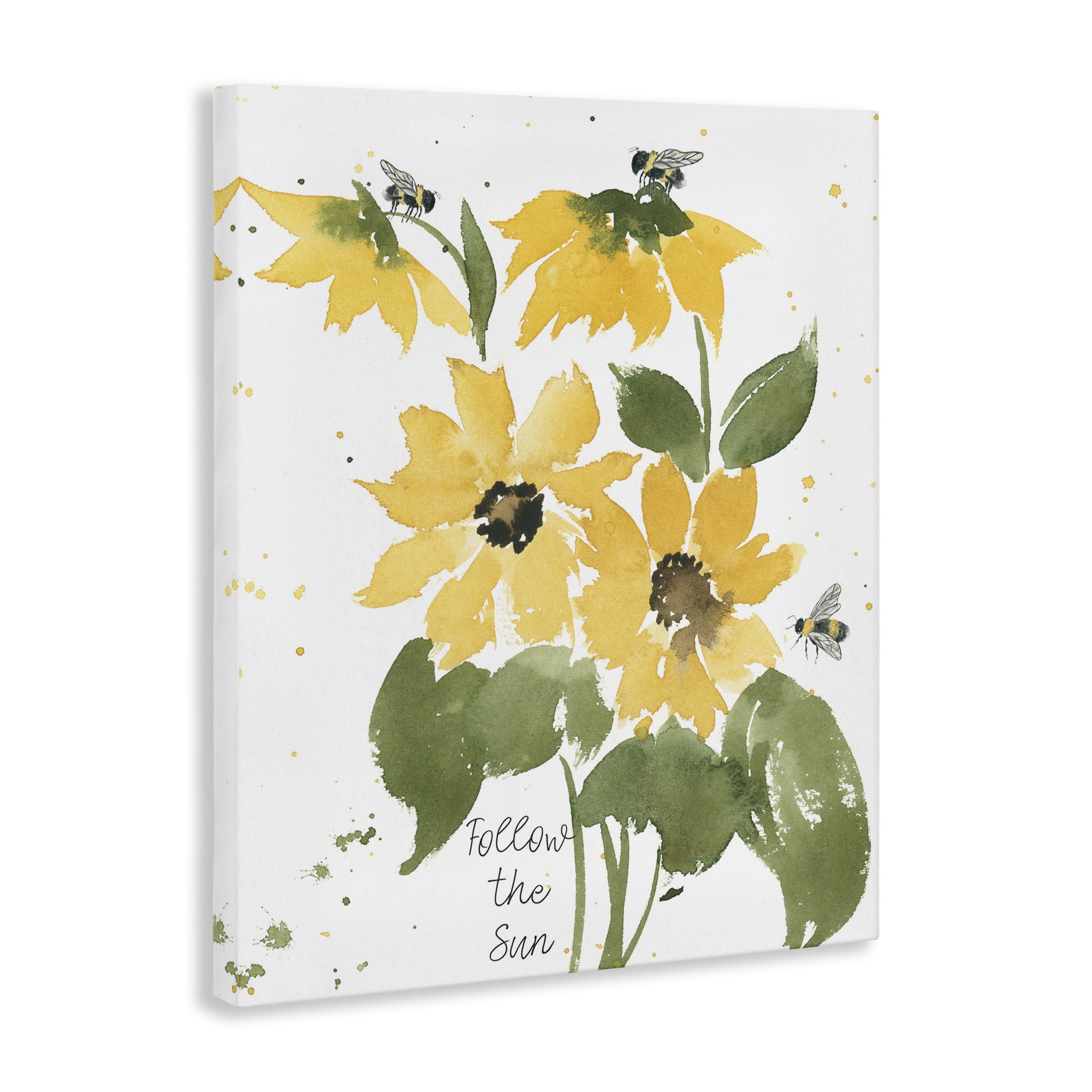 Stupell Industries Follow The Sun Phrase Botanical & Floral Painting Gallery Wrapped Canvas Art Print Wall Art, 24 x 30