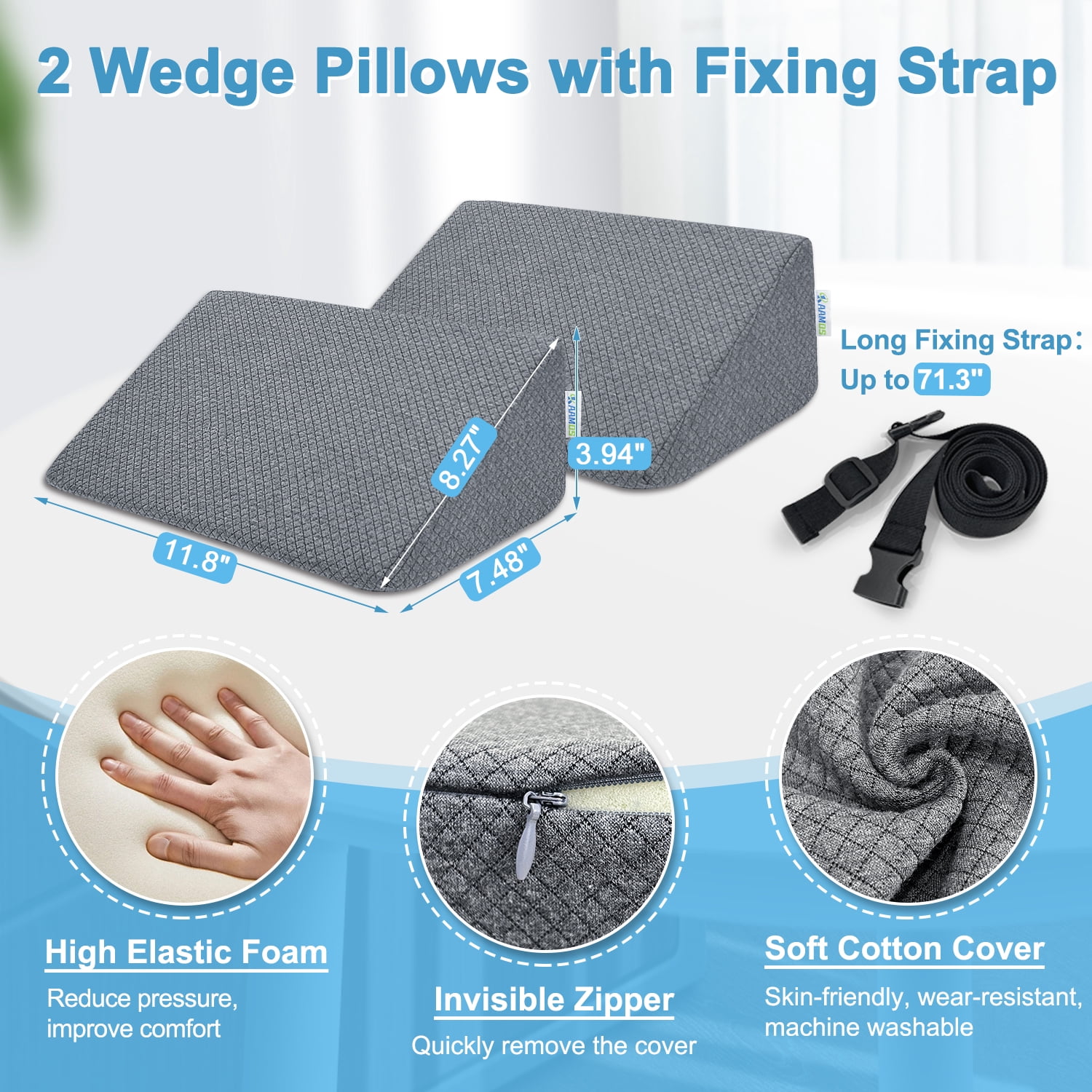 Wheelchair Lateral Support Cushions, Foam Lateral Positioning Wedge Pillow for Back, Side Support, Posture Corrector Wedge Cushion for Seniors (Small)
