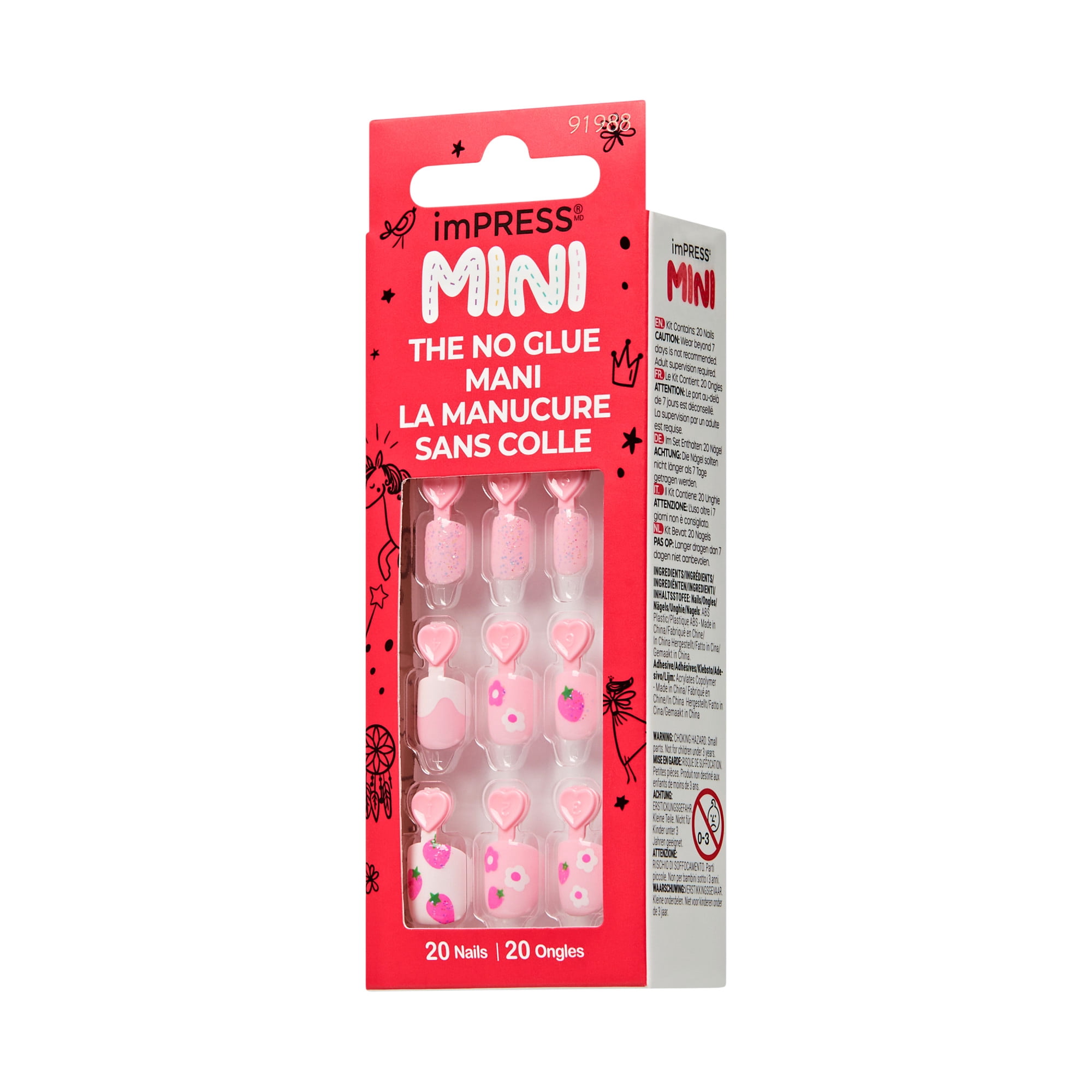 KISS imPRESS Enfants – Trop Framboise, Rose, Squoval, Ongles pour enfants, 20 unités