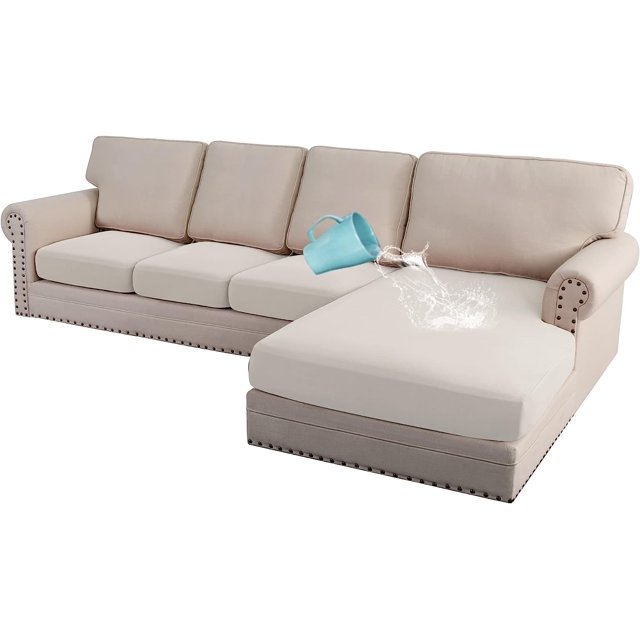 Fundas de cojines de asiento 100% impermeables Fundas de sofá seccionales Fundas de cojines de sofá de 4 piezas Funda de cojines separados en forma de L para sofá izquierdo/derecho (sofá grande de 3 plazas + 1 chaise longue, marfil) Marfil3 plazas + chaise longue