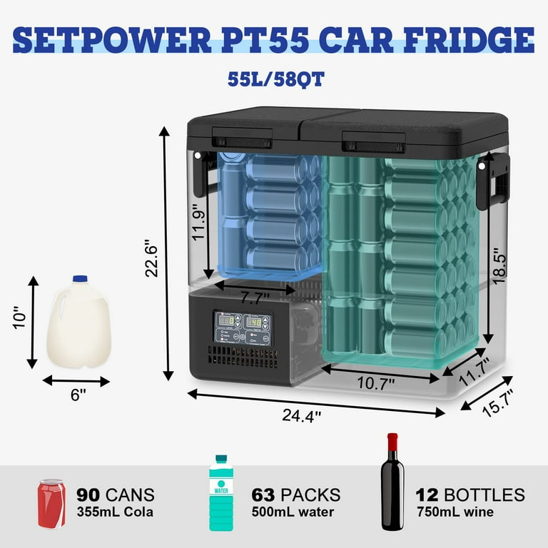 Setpower PT55 12V Portable Cooler/Freezer, 58 Quart, 0℉-50℉, Dual