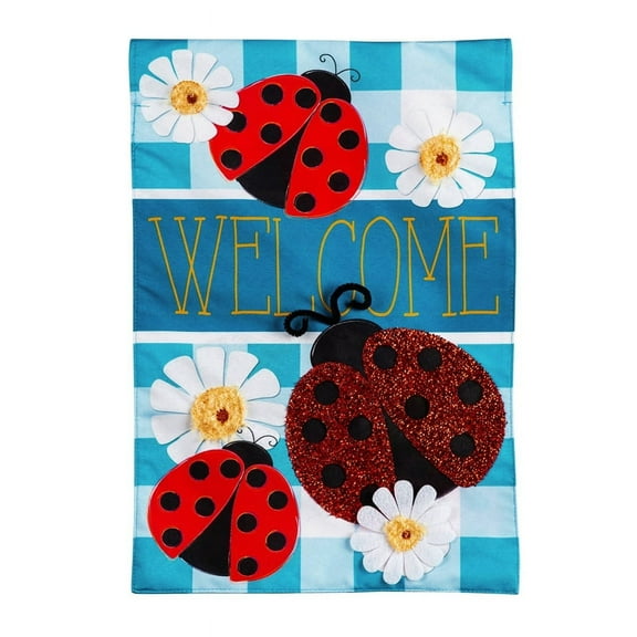Evergreen Flag, Ladybug Plaid Welcome Garden Linen Flag, 12.5'' x 0.2'' inches