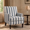 thumbnail image 3 of Accent Chair, Living Room Chair, Upholstered Armchair with Blue and White Striped Linen Fabric Solid Wood Frame Nailhead Trim Vintage Design, Blue, 3 of 8