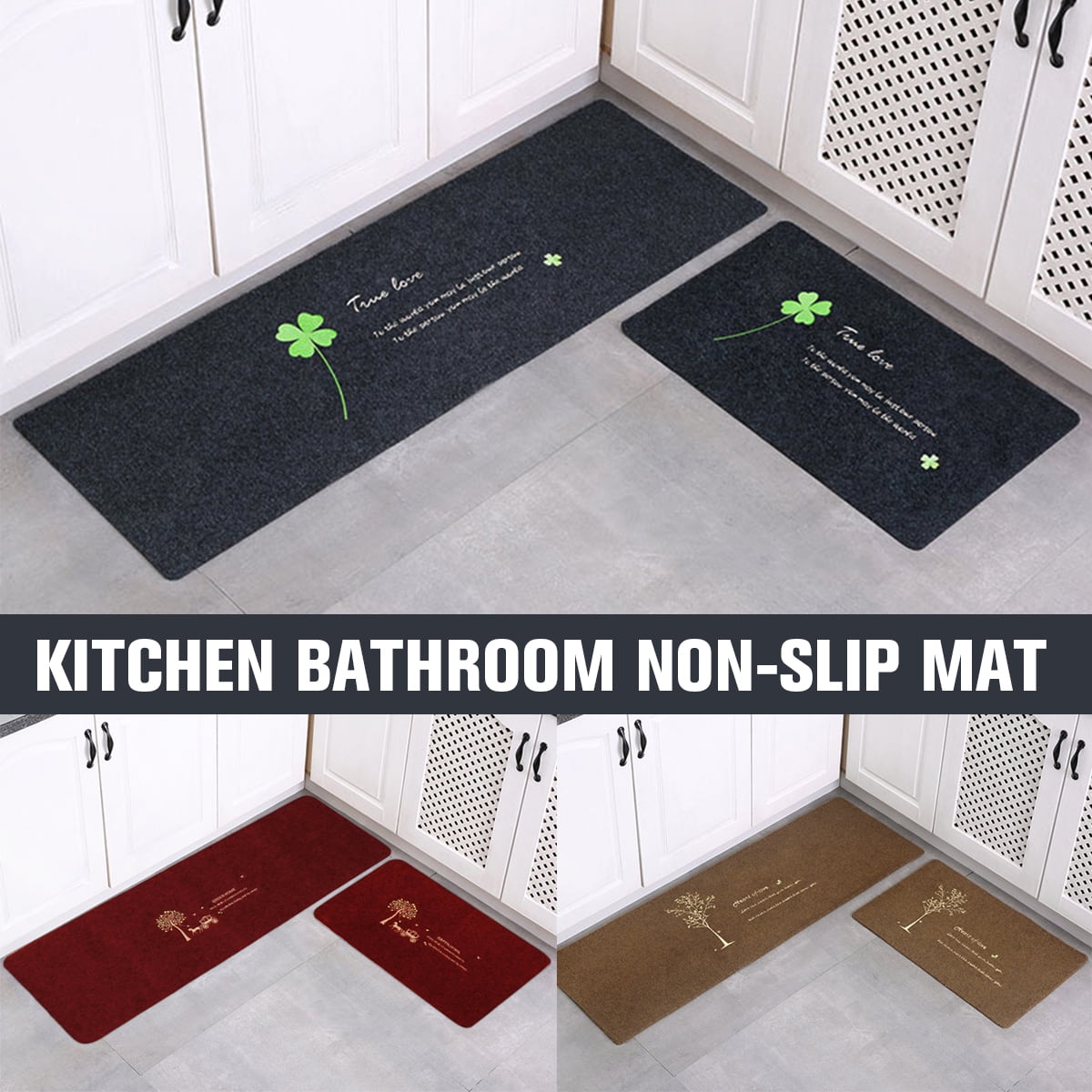 1/2PCS Non Slip Area Rug Kitchen Floor Mat Runner Door Bedroom Rug Carpet Home