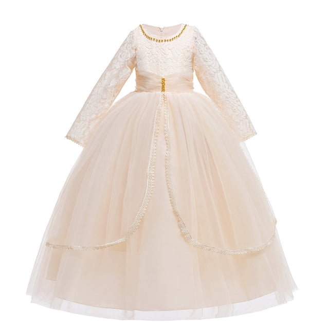 Floleo Robe Formelle pour Enfants, Robe de Fête pour Filles, Élégante Jupe à Étages avec Robe Unie pour Anniversaire, Célébration, Concours, Défilé de Mode (Jaune#1,9 Ans)