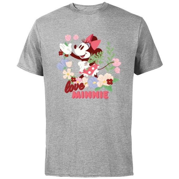 Disney Love Minnie Mouse Botanical Garden Flowers Spring - Short Sleeve Cotton T-Shirt for Adults - Customized-Athletic Heather