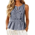 thumbnail image 2 of Xdegoge Women Plaid Double Bow Tie Sleeveless Peplum Top Round Neck Checked Summer Blouse Casual Flare Hem Tunic Shirt Retro Gingham Pattern Tee Tops, 2 of 8