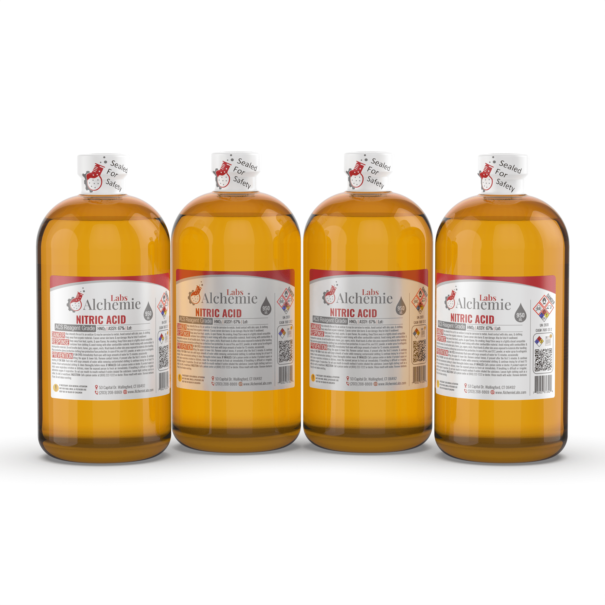 Nitric Acid ACS Reagent Grade 69% Purity Industrial Use PVC Coated Amber Glass Bottle 950mL (Pack of 4)